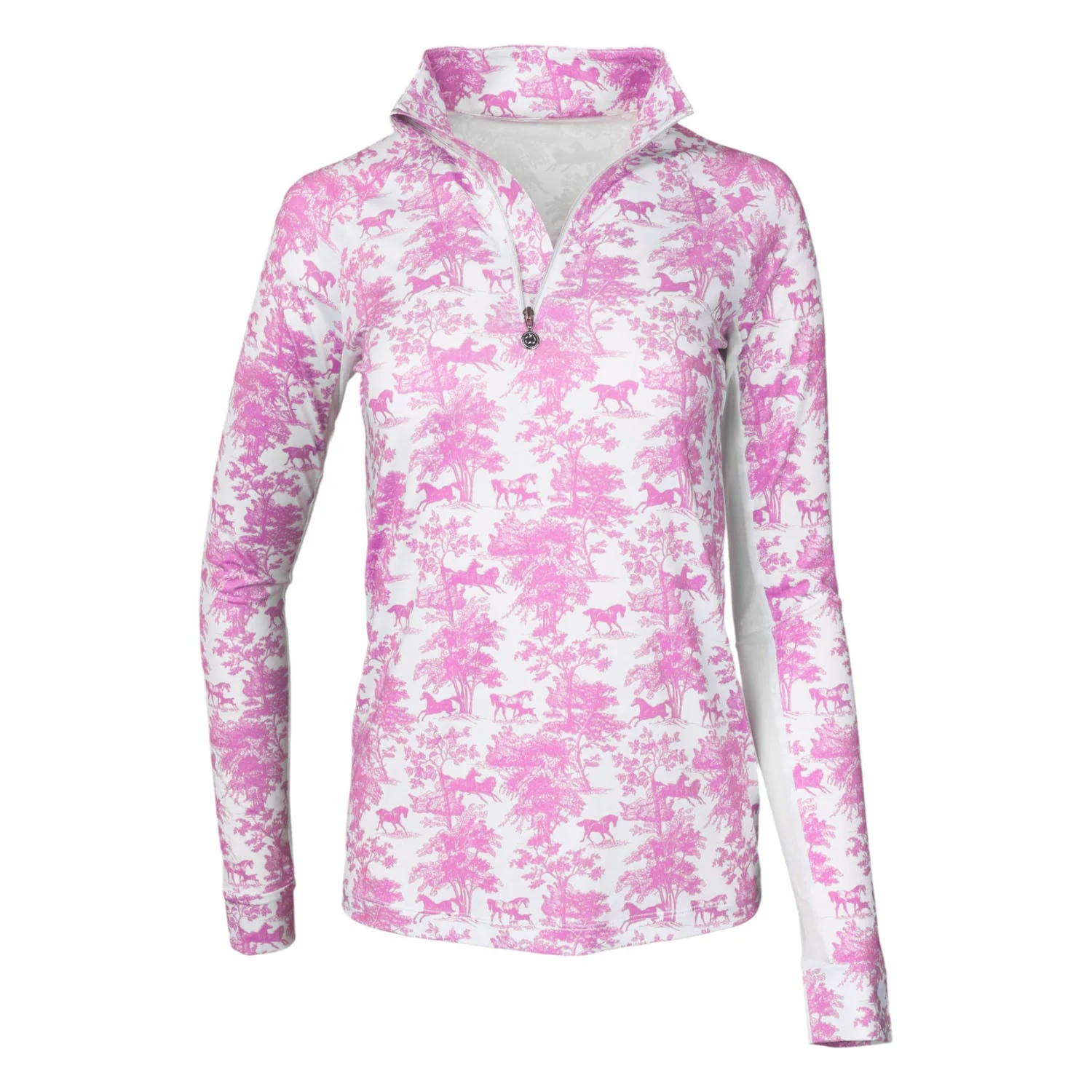 Dapplebay Equestrian Toile 1/4 Zip Light Riding Top - Long Sleeve-Rose/White Questions & Answers